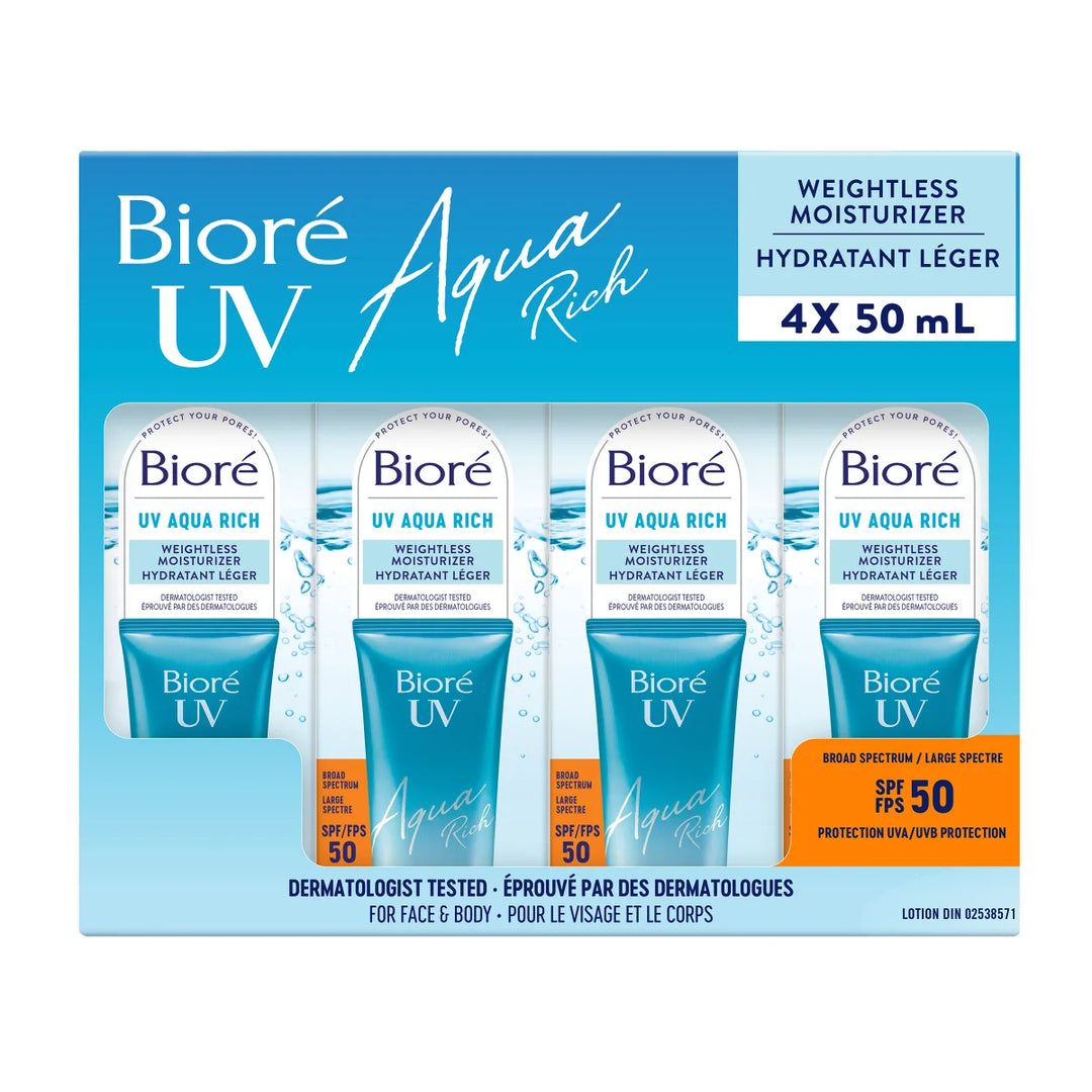 Bioré - Crème hydratante légère UV Aqua Rich FPS 50, 4 x 50 ml