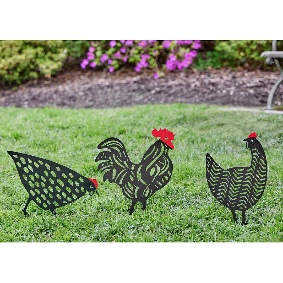 Inside Outside Garden - Ensemble de 3, poules et coq