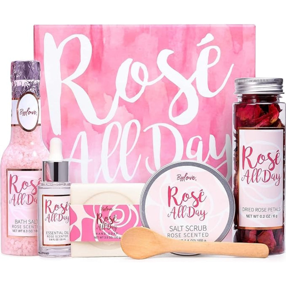 BFFLOVE - Ensemble de bain avec huile essentielle de rose, sel de bain, savon
