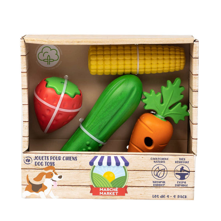 Pur Play - Panier de fermier lot de 4 jouets en caoutchouc 100 % naturel