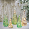 Ensemble de 5 arbres en verre avec lumières DEL en vert
