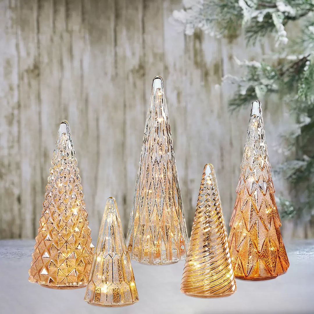 Ensemble de 5 arbres en verre avec lumières DEL en vert