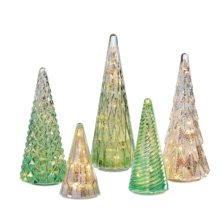 Ensemble de 5 arbres en verre avec lumières DEL en vert