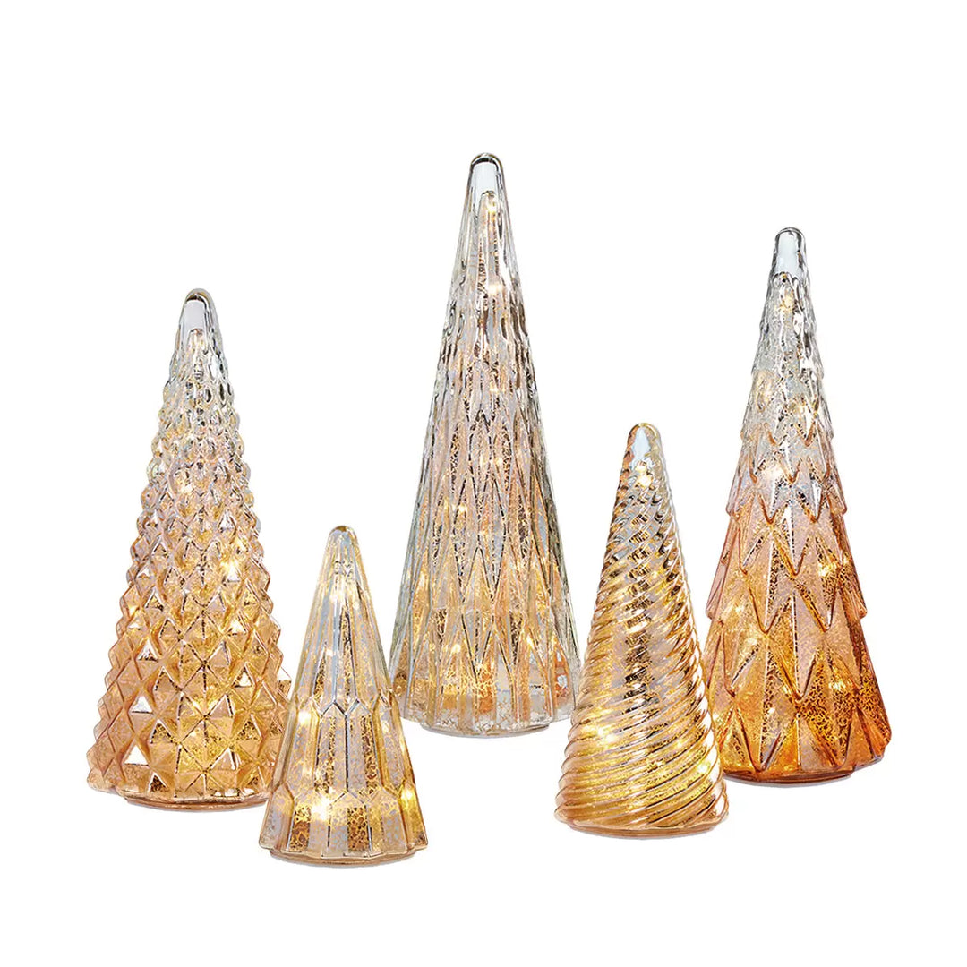 Ensemble de 5 arbres en verre avec lumières DEL en vert