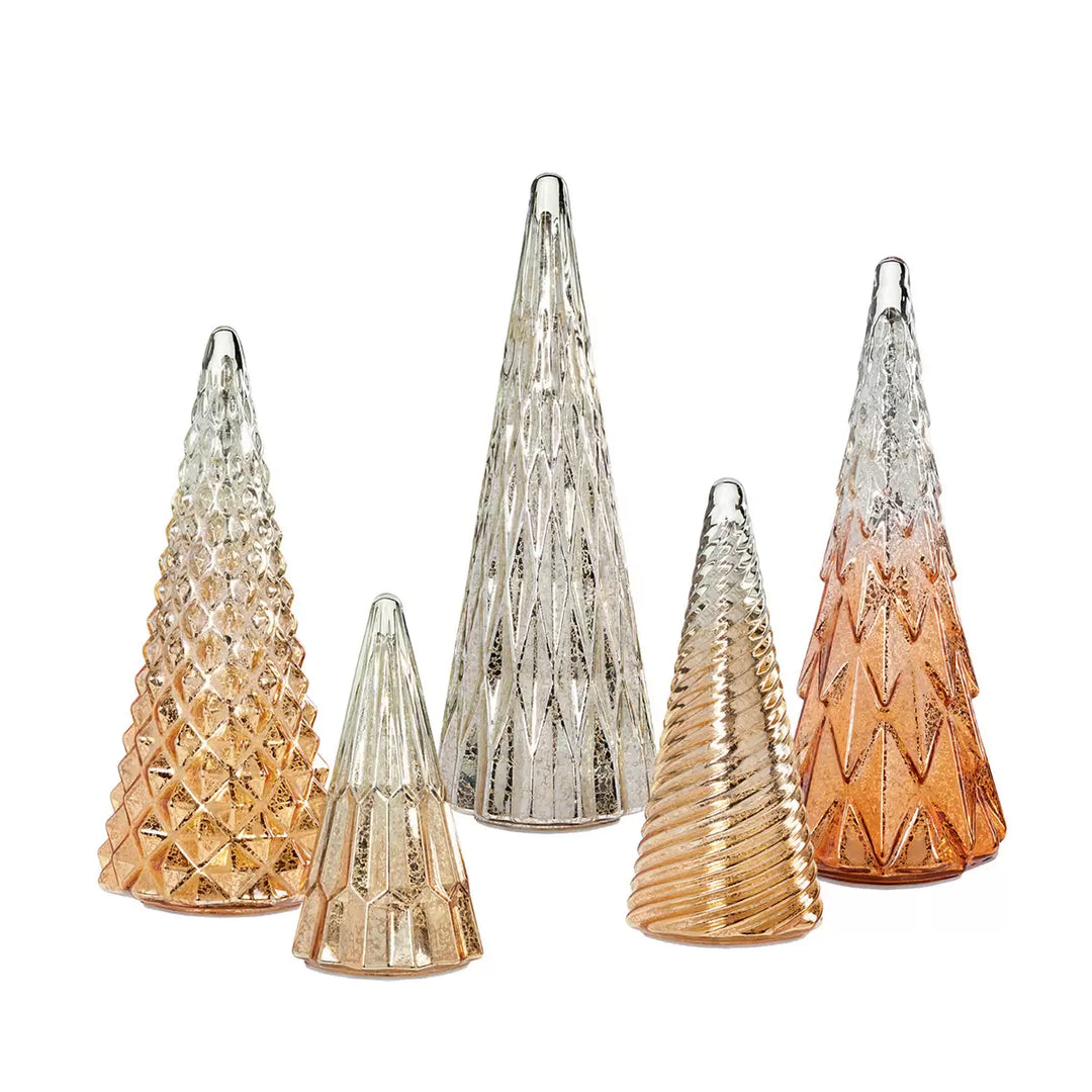 Ensemble de 5 arbres en verre avec lumières DEL en vert