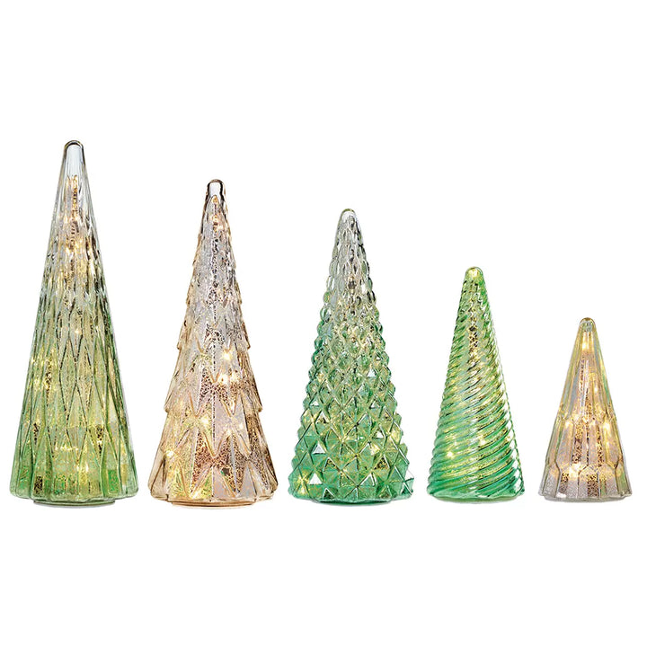 Ensemble de 5 arbres en verre avec lumières DEL en vert