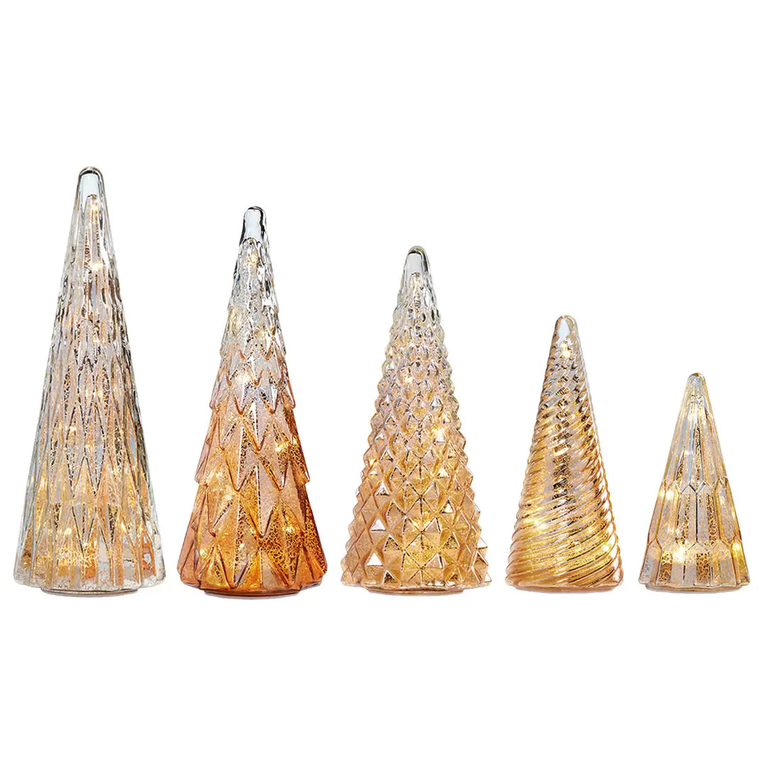 Ensemble de 5 arbres en verre avec lumières DEL en vert
