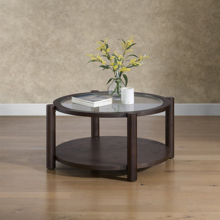 Henredon - Round coffee table with glass top 38 in