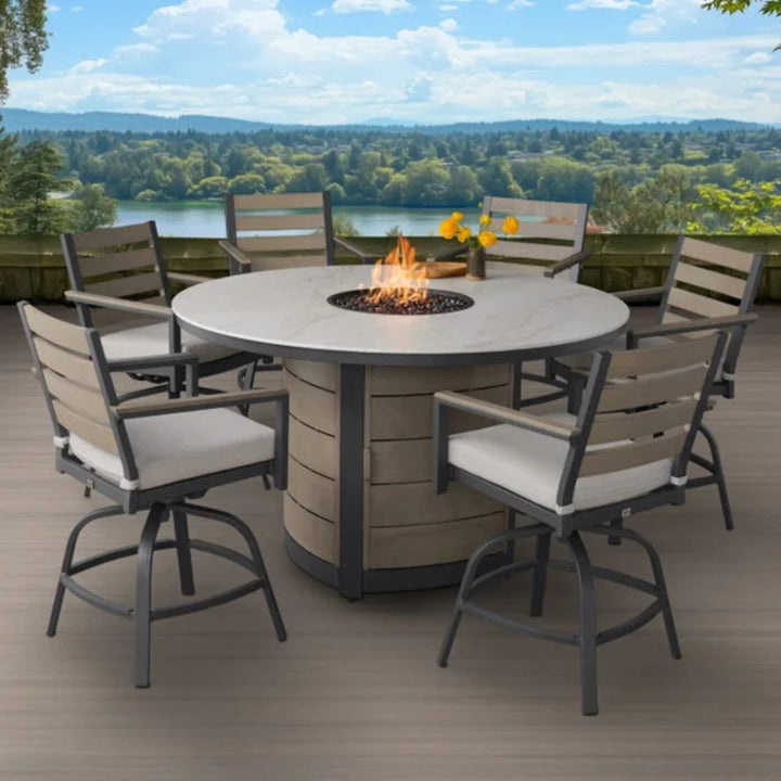 Nicolet - Outdoor Dining Set with Fire Pit Table, 7 Pieces