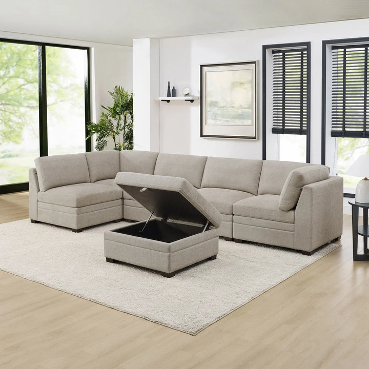 Thomasville - Sectionnel en tissu avec pouf de rangement Tisdale