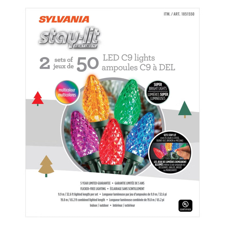 Sylvania - Set of 2 C9 LED Christmas light strings with 50 lights each
