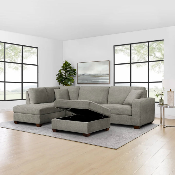 Thomasville Miles - 3-Piece Fabric Sectional with Storage Ottoman