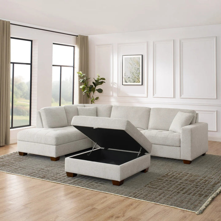 Thomasville Miles - 3-Piece Fabric Sectional with Storage Ottoman