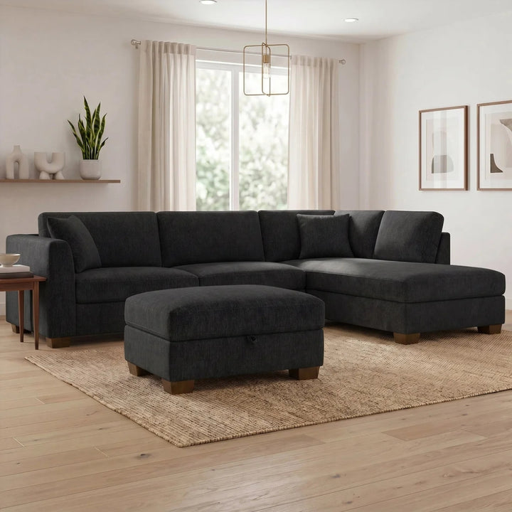 Thomasville – 3-Piece Fabric Sectional with Storage Ottoman Walsen