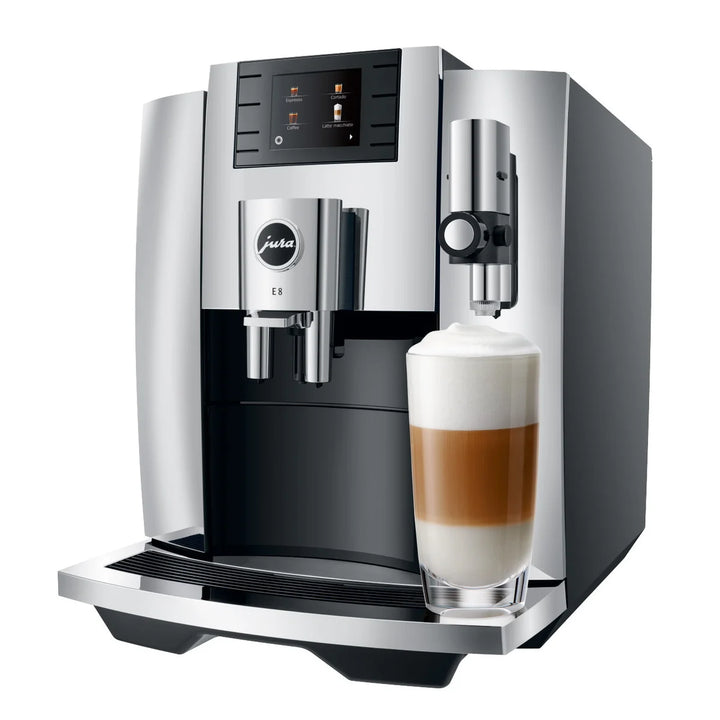 Jura E8 - Machine à espresso automatique avec récipient à lait, glacette et tube à lait en inox