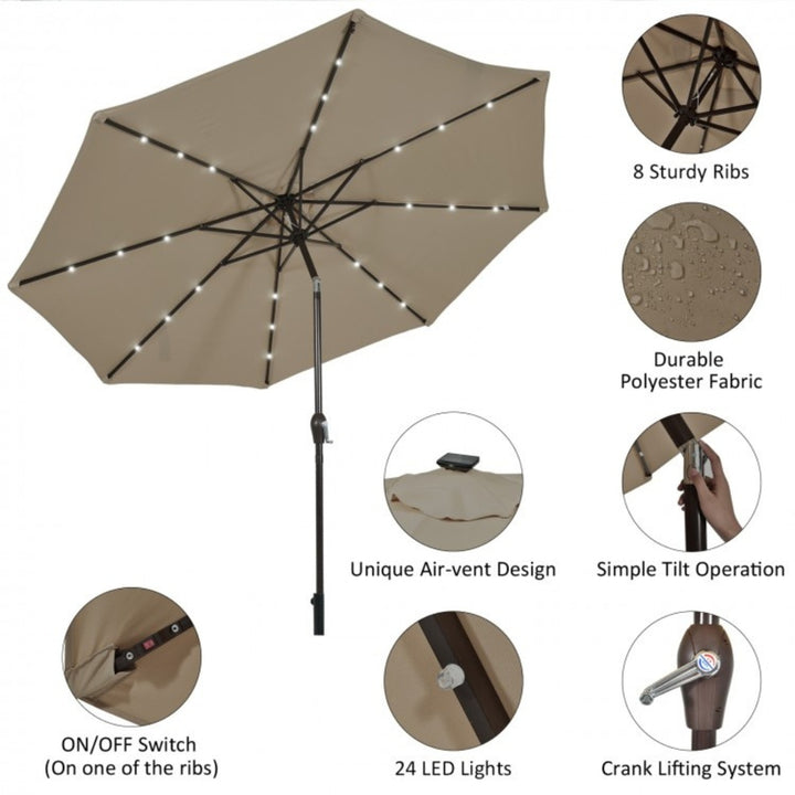 SunVilla - Parasol rond de 3 m (10 pi) avec éclairage solaire à DEL