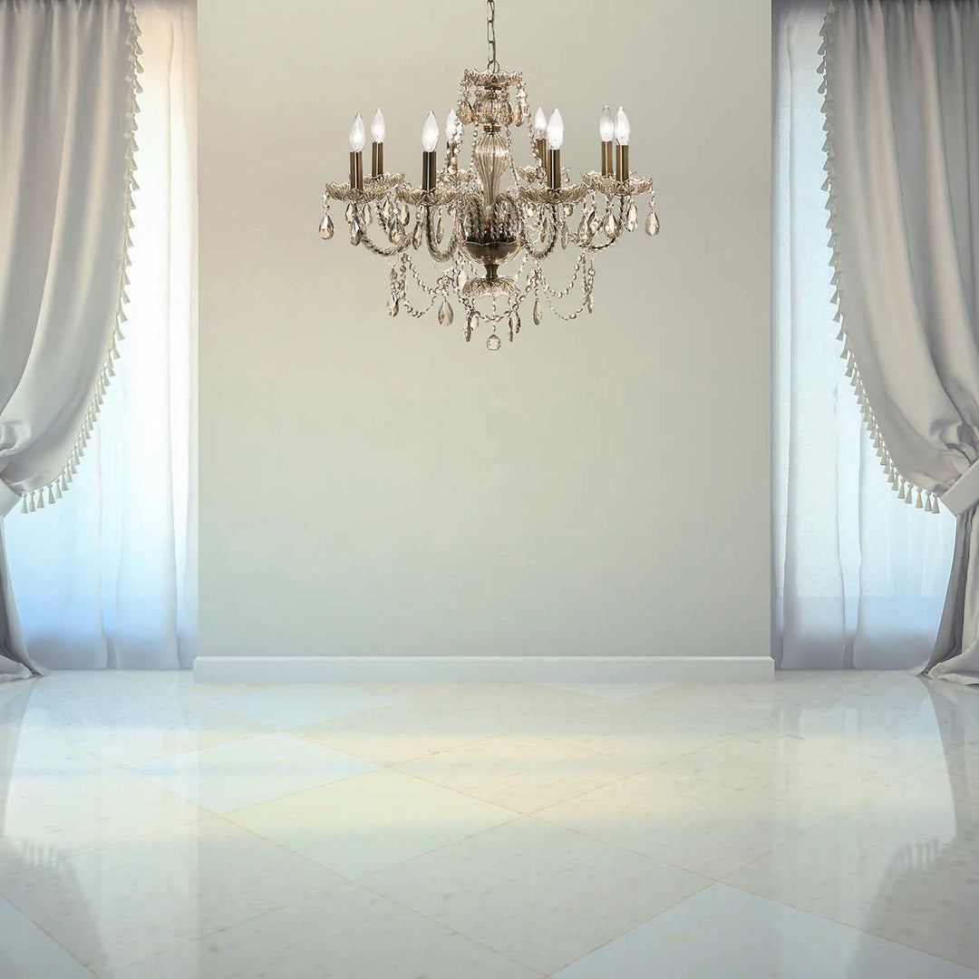 Century Golden Teak 8-Light Crystal Chandelier with Bronze Trim