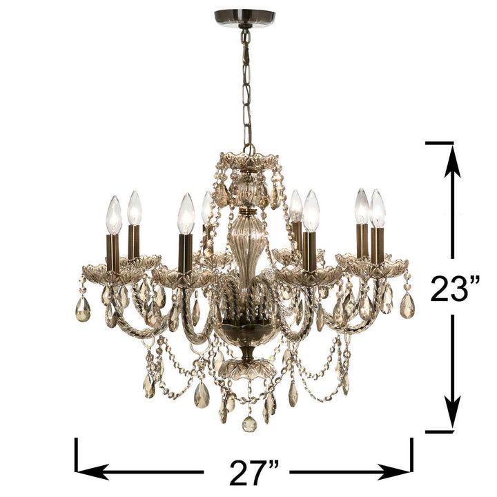Century Golden Teak 8-Light Crystal Chandelier with Bronze Trim