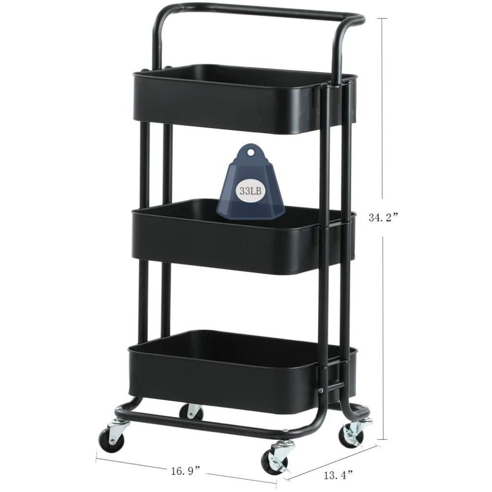 3 Tier Metal Rolling Utility Cart with Handles 