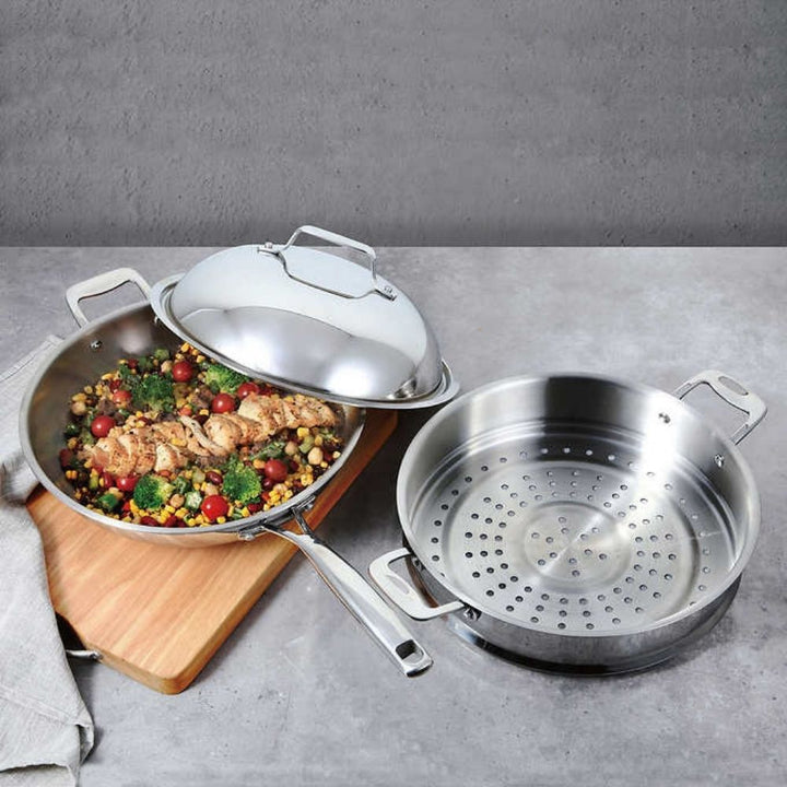 Linkfair Wok with Steamer and Lid - Stainless Steel