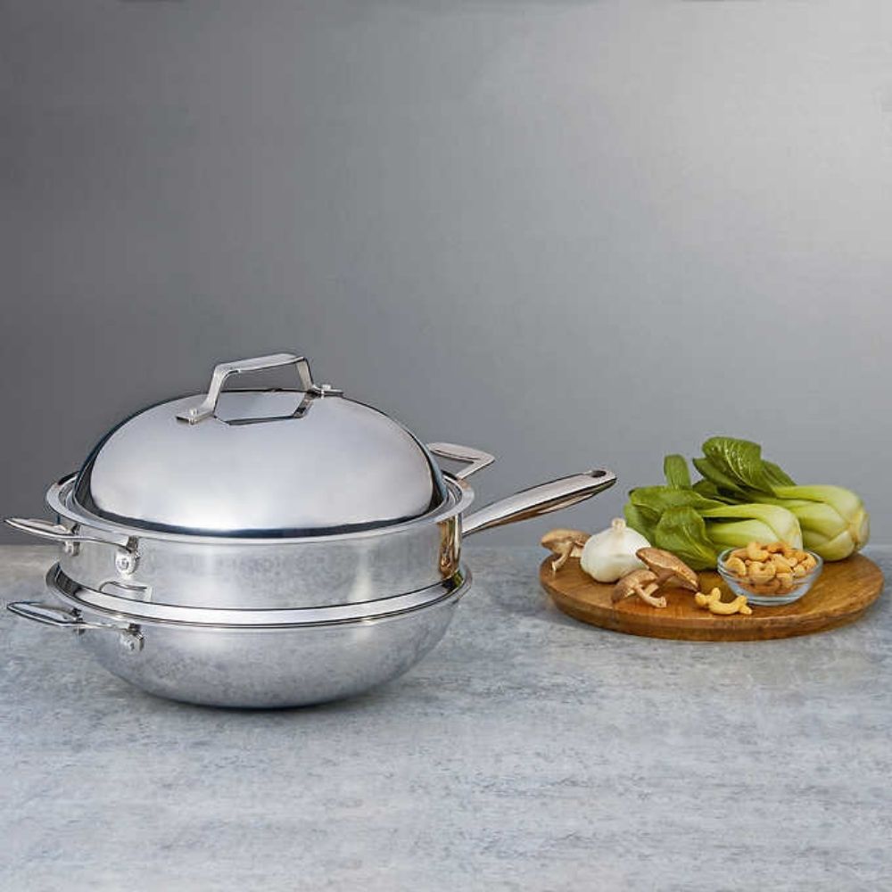 Linkfair Wok with Steamer and Lid - Stainless Steel