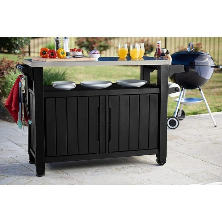 Keter - Table de rangement pour barbecue avec plateau en métal