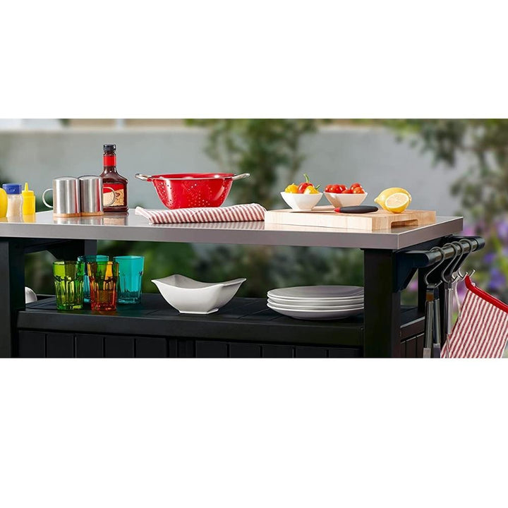 Keter - Table de rangement pour barbecue avec plateau en métal