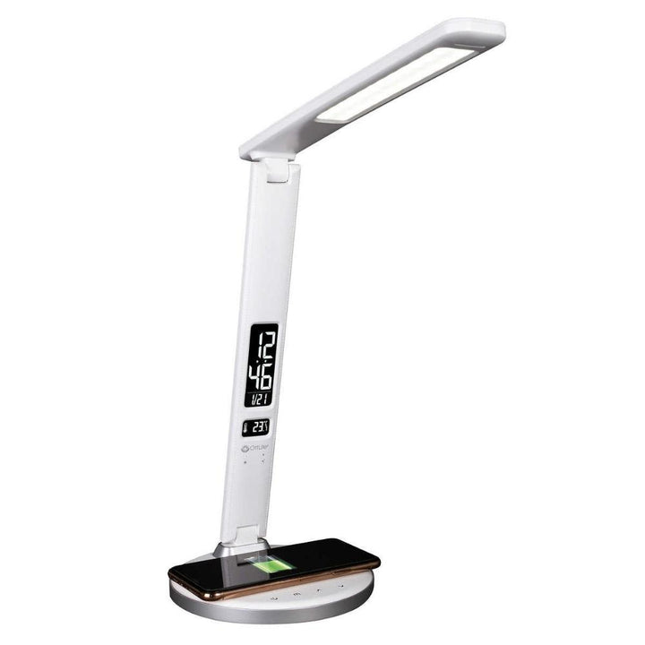 Ottlite - Lampe de bureau assainissante avec horloge et recharge sans fil