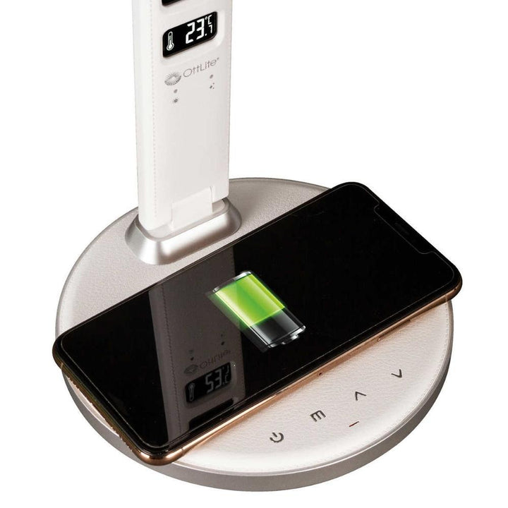 Ottlite - Lampe de bureau assainissante avec horloge et recharge sans fil