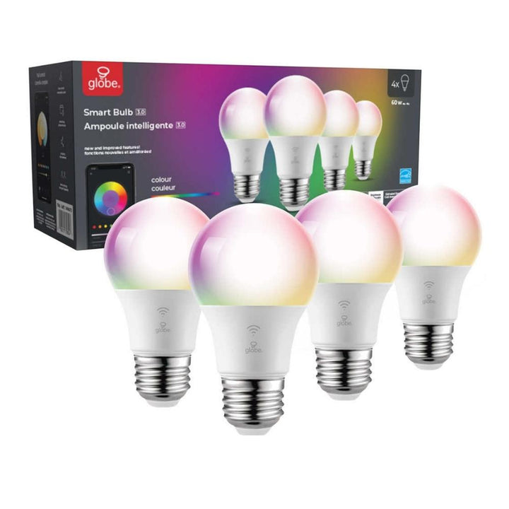 Globe Electric - 4 A19 Smart Wi-Fi Multicolor LED Light Bulbs