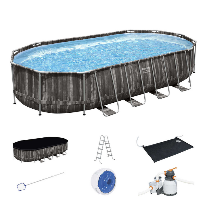Bestway - Piscine hors terre Power Steel ovale avec chauffe-eau solaire