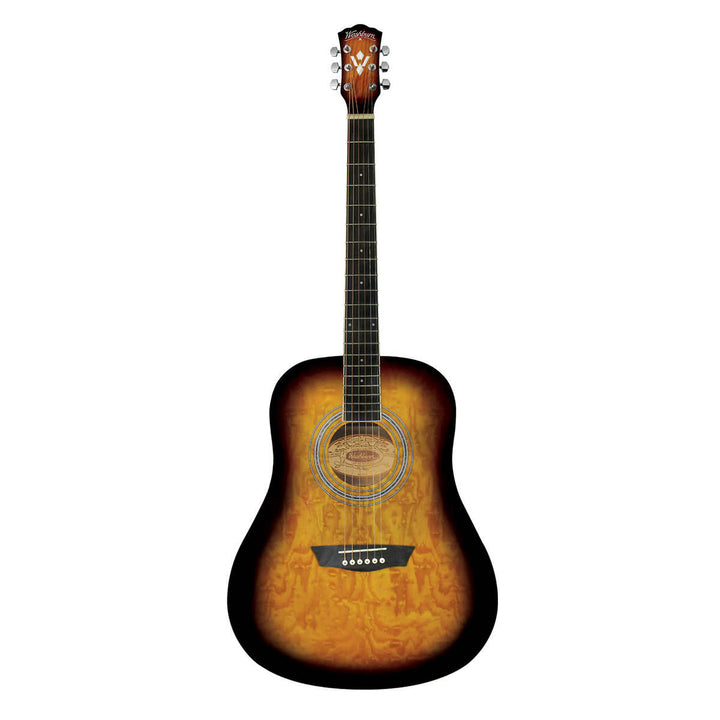 Washburn - Ensemble de guitare acoustique en placage d'érable ondé couleur tabac rétro