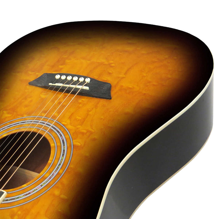 Washburn - Ensemble de guitare acoustique en placage d'érable ondé couleur tabac rétro